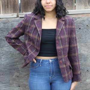 Vintage Purple Wool Button Collared Plaid Blazer